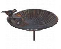 Ceramic Shell Bird Bath Bronze